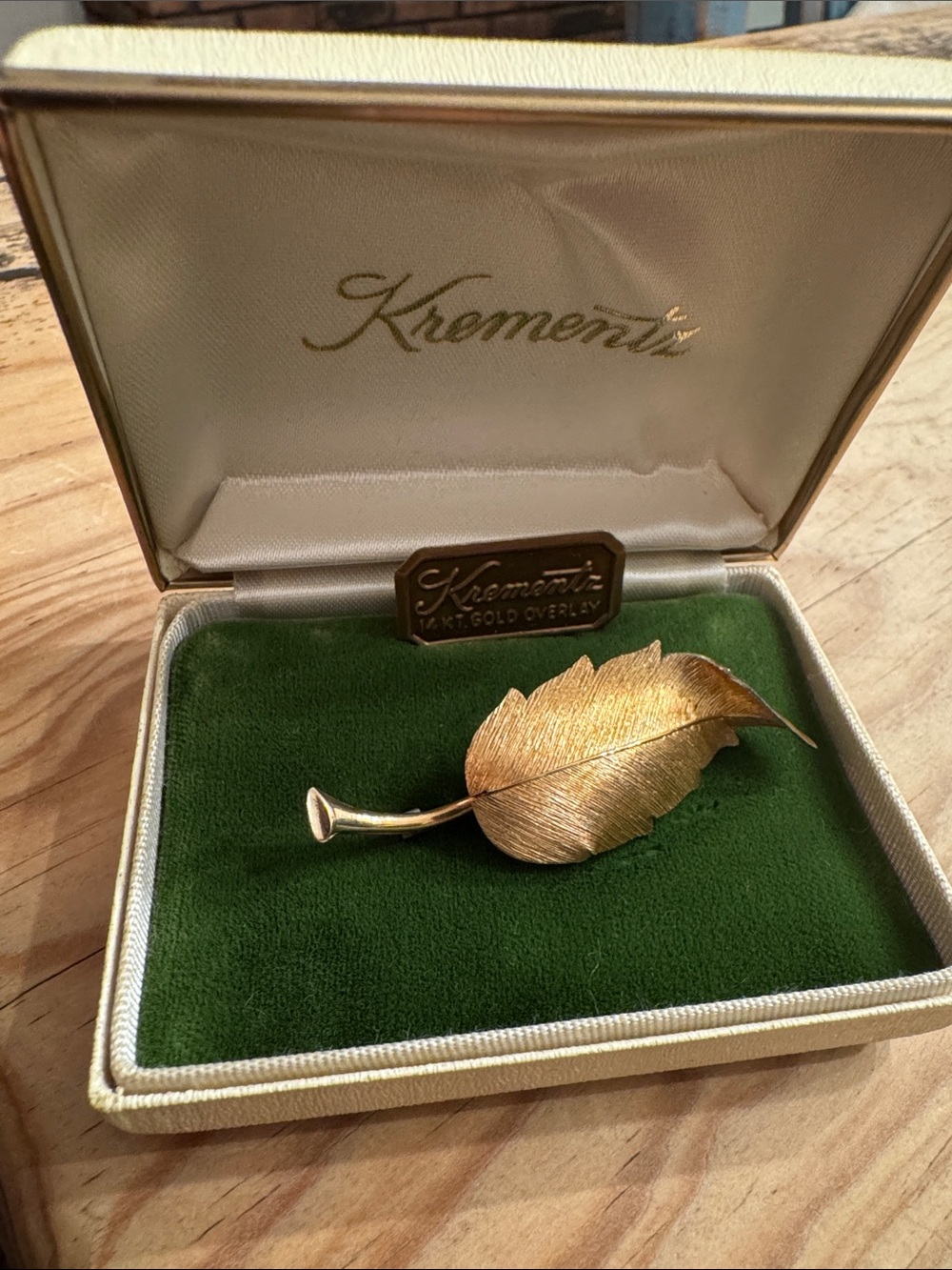 Krementz Gold Leaf Brooch - Gold overlay perfect in original box